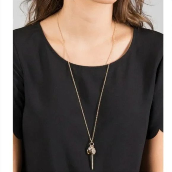 NEW Camilla Charm Necklace - Long Gold & Crystal Charm Necklace 16" - Picture 1 of 6